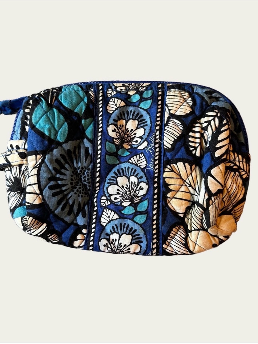 Vera Bradley Signature Print Blue Bayou Makeup Floral Quilted Cosmetic Pouch Bag